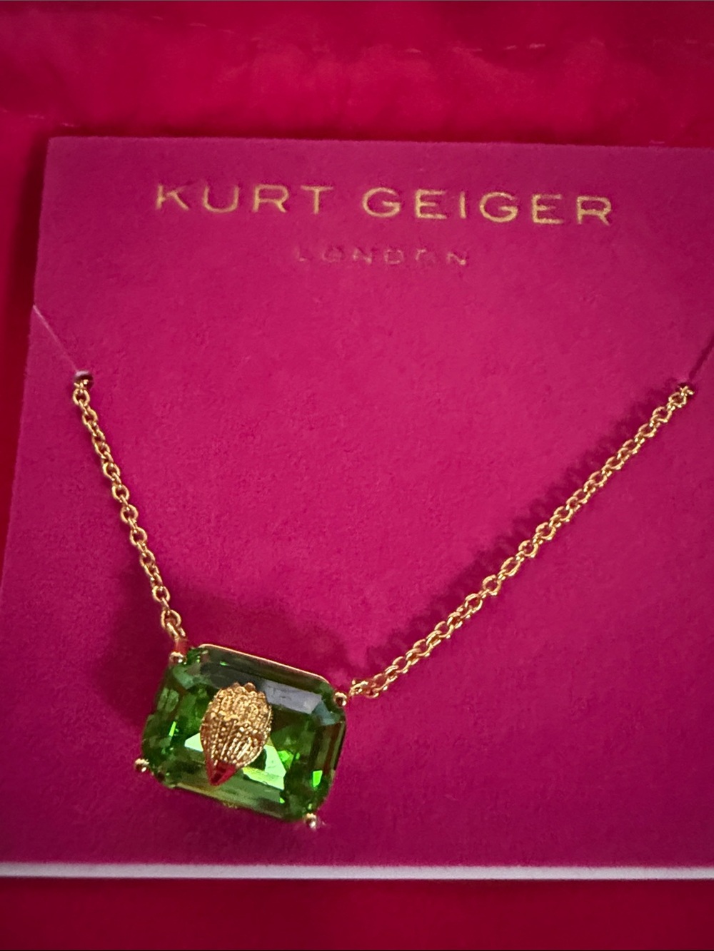 Kurt Geiger Gold-Tone Necklace with Vibrant Green Crystal